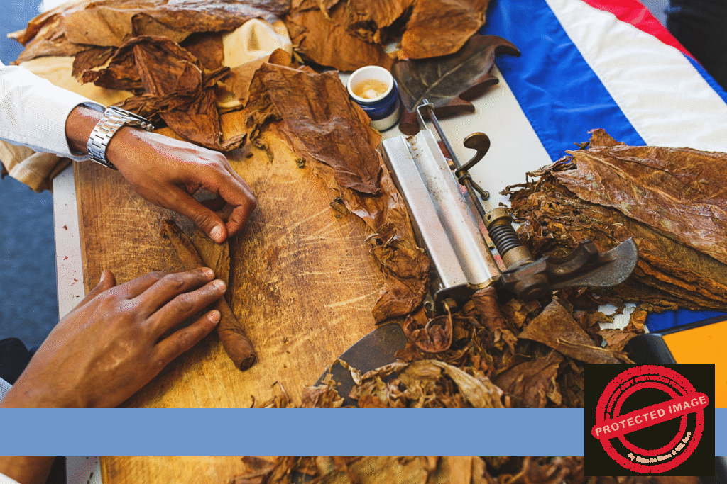 Cuban torcedor expertly hand-rolling a premium cigar