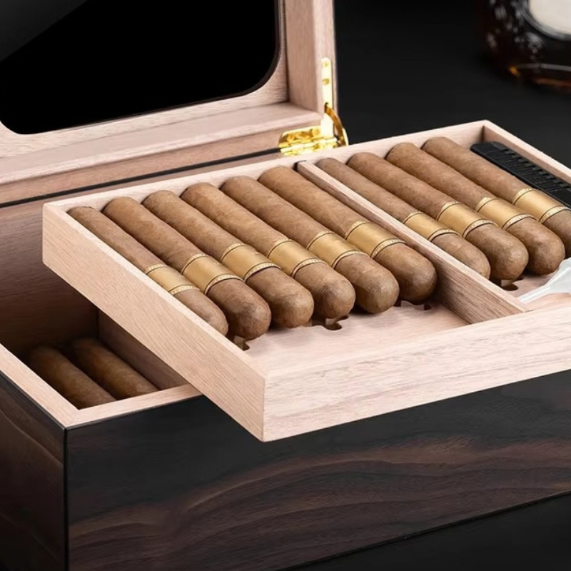 Cedar wood cigar humidor with glass lid, digital hygrometer and humidifier in Pakistan