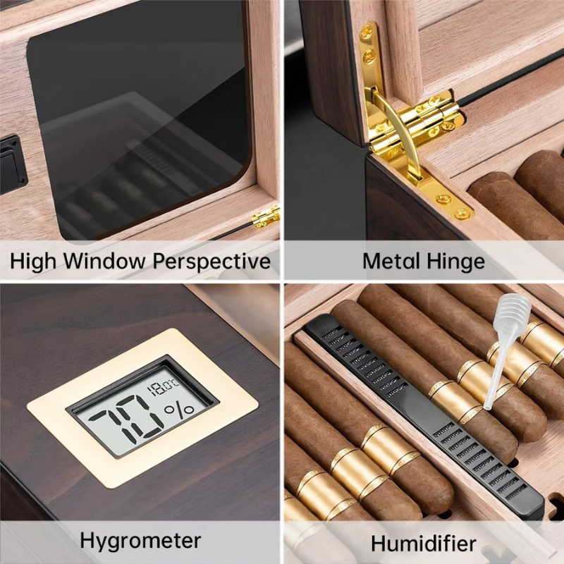 Cedar wood cigar humidor with glass lid, digital hygrometer and humidifier in Pakistan