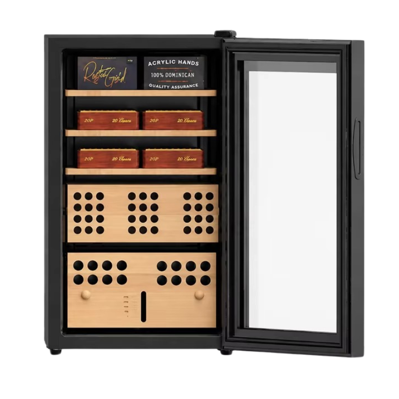 La Saintos Vault 70 70L electric cigar humidor with four Spanish cedar shelves