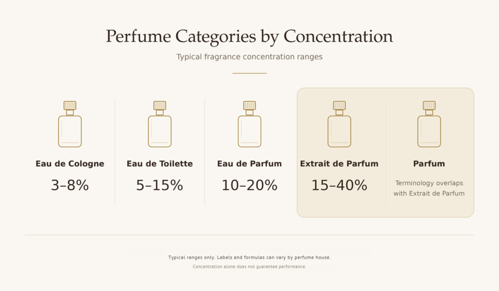 Parfum Extrait EDP EDT and Cologne concentration comparison in Pakistan